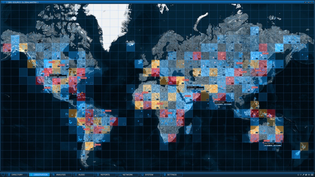 Zoo — global observation grid screen graphic by Twisted Media